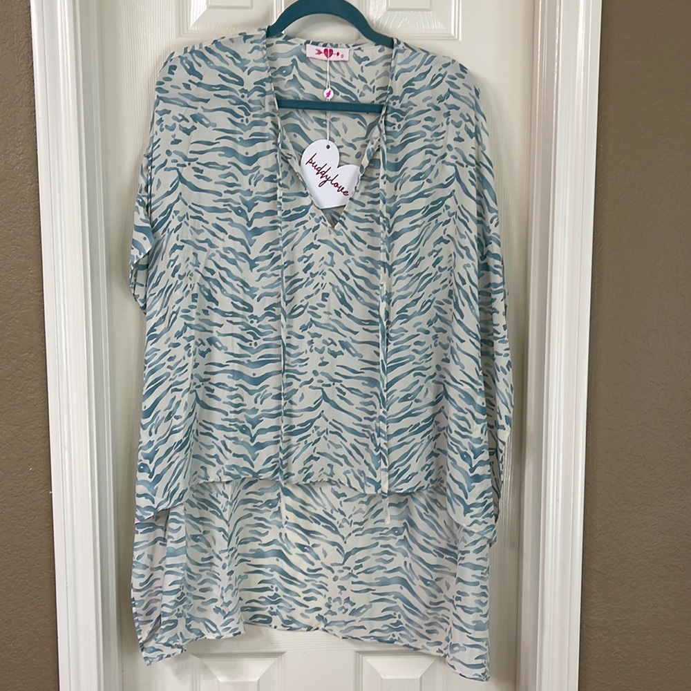 NWT BuddyLove Winnie Zebra light blue print top